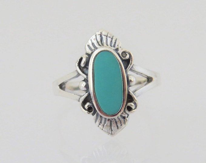 Vintage Southwestern Sterling Silver Turquoise Ring Size 8
