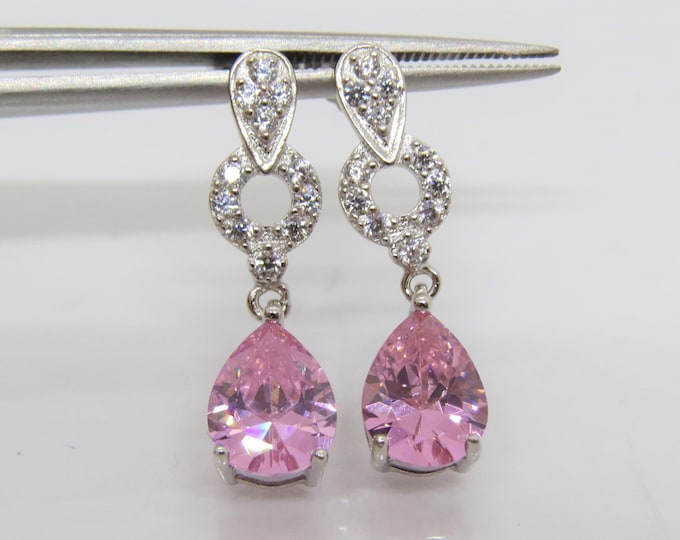 Vintage Sterling Silver Pink & White Topaz Earrings