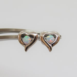 Vintage Sterling Silver White Opal Heart Stud Earrings