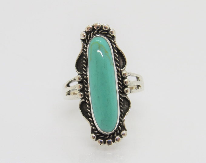 Sterling Silver Turquoise Long Ring Size 8