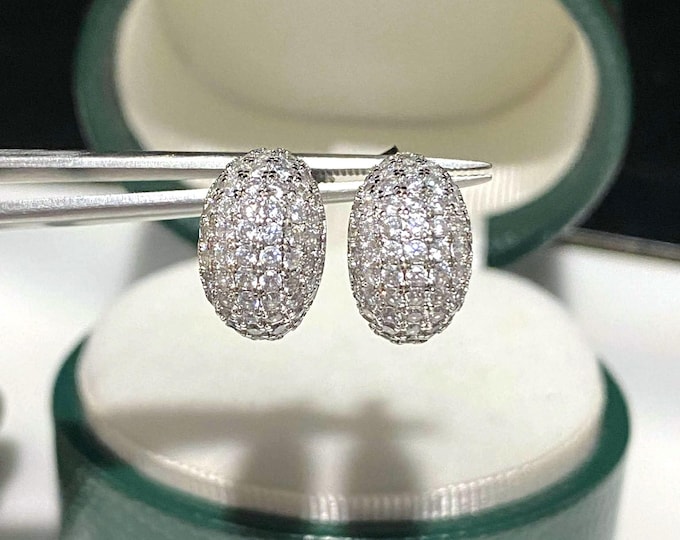 Vintage Sterling Silver White Topaz Half Moon Earrings.
