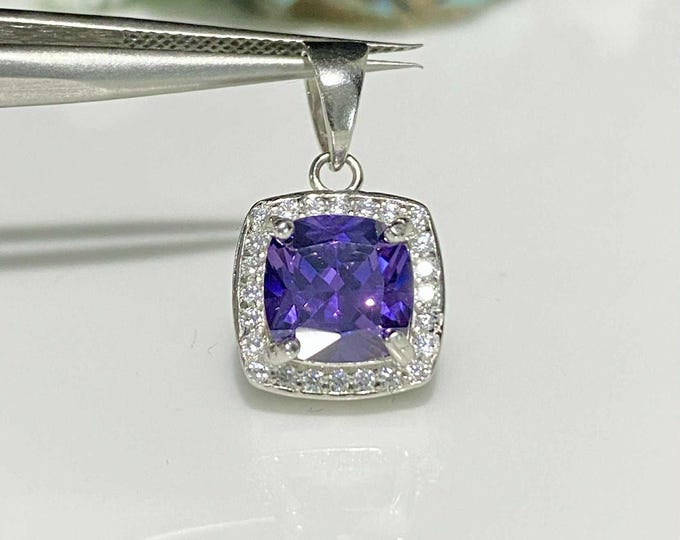 Vintage Sterling Silver Amethyst & White Topaz Pendant