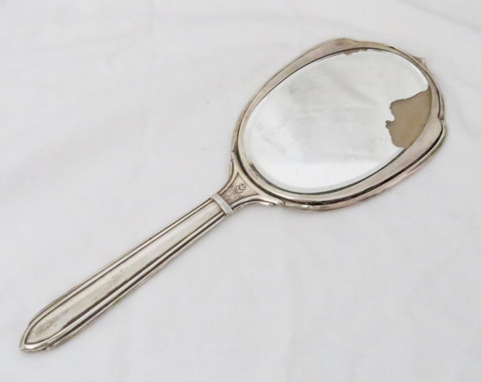 Vintage 1940s Mid Century Sterling Silver Vanity Hand Mirror Monogrammed " Ruth ''