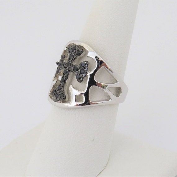 Vintage Sterling Silver Black Sapphire Cross Ring… - image 6