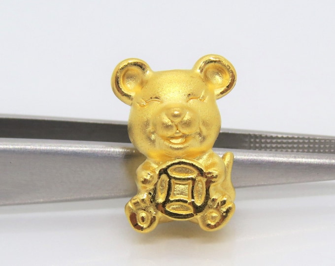 Vintage Pure 24K 9999 Gold Dog Lucky Charm Bead Pendant Make for Bracelet