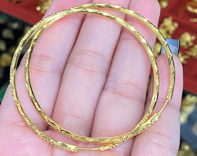Vintage 15K Gold Diamond cut Hoop Earrings 48MM