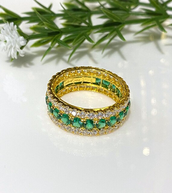 Vintage 15K 610 Solid Yellow Gold Emerald & White… - image 2
