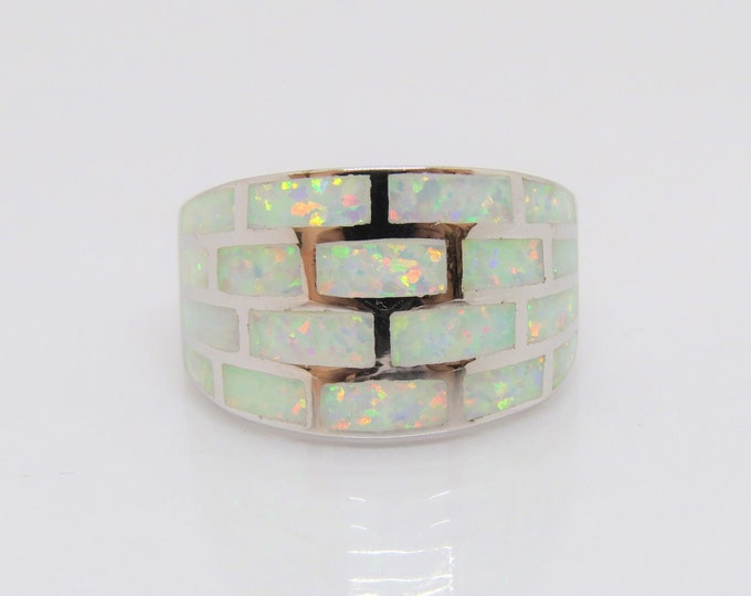 Vintage Sterling Silver White Opal Dome Ring Size 8
