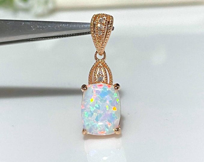 Vintage Sterling Silver Rose Gold Plated White Opal & White Topaz Pendant.