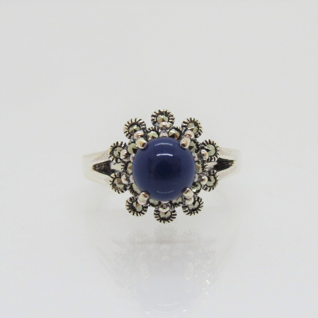 Vintage Sterling Silver Lapis Lazuli & Marcasite Flower Ring Size 7 - Etsy