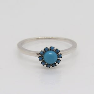 Vintage Sterling Silver Turquoise Flower Ring Size 7