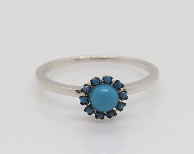 Vintage Sterling Silver Turquoise Flower Ring Size 7
