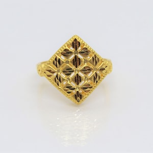 24K 999 Pure Gold Leaf Flower Clover, Geometric Vintage Ring Size 6.25