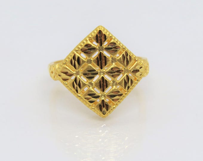 24K 999 Pure Gold Leaf Flower Clover, Geometric Vintage Ring Size 6.25