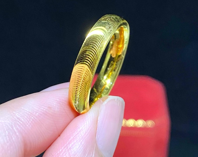 Vintage 24K 999 Solid Yellow Gold Band Ring Size 8 Nhan Mat Meo.