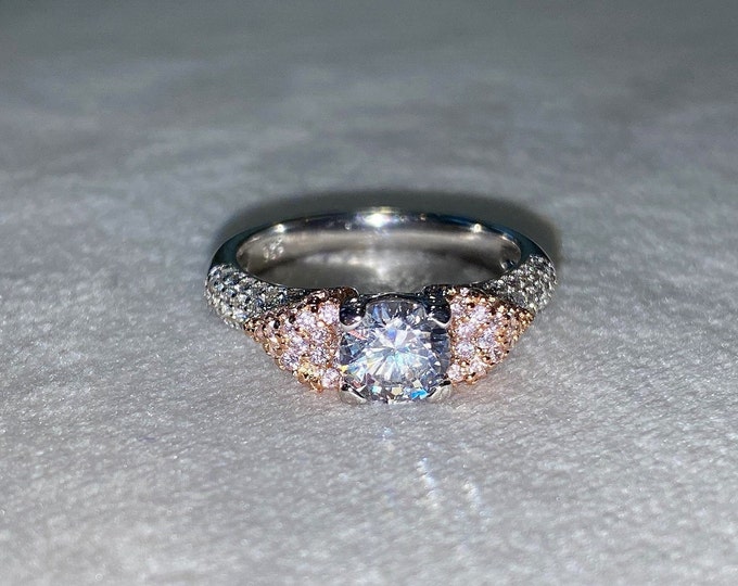 Vintage Sterling Silver Rose Gold Plate White Topaz Ring Size 7