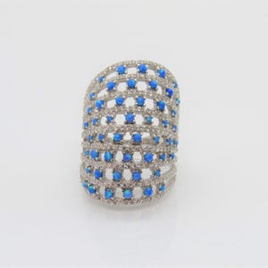 Vintage Sterling Silver Blue Opal & White Topaz Dome Ring Size 5