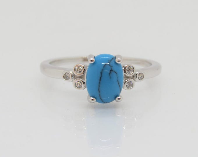 Vintage Sterling Silver Turquoise, White Topaz Ring Size 7.25