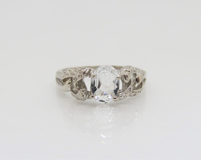 Vintage Sterling Silver White Topaz & Diamond Ring Size 7