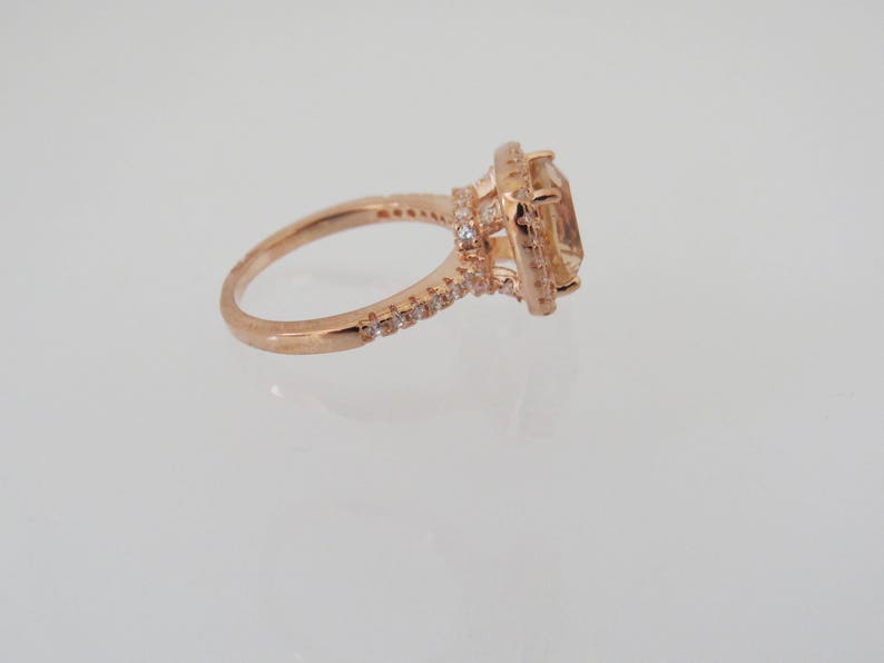 Vintage Sterling Silver Plated Rose Gold Morganite /& White Topaz Halo Ring Size 9