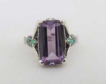 Vintage Sterling Silver Alexandrite & Green Opal Ring Size 10