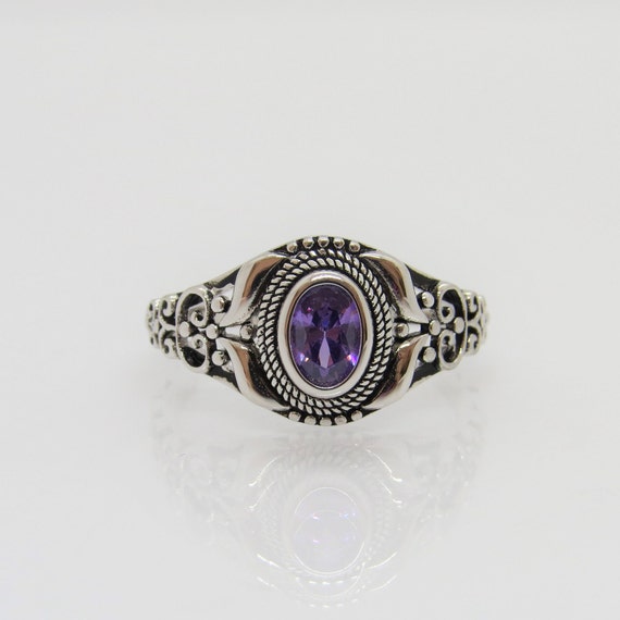 Vintage Sterling Silver Amethyst Dome Ring Size 7 - image 1