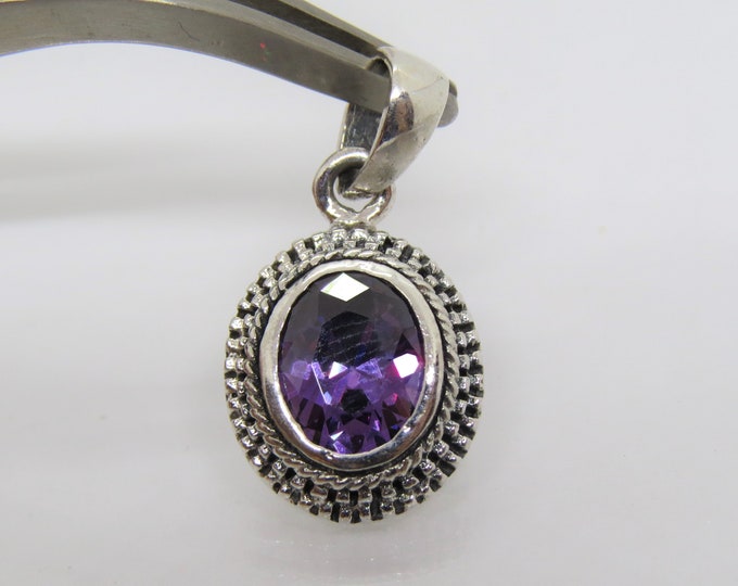 Vintage Bali Sterling Silver Amethyst Oval Pendant