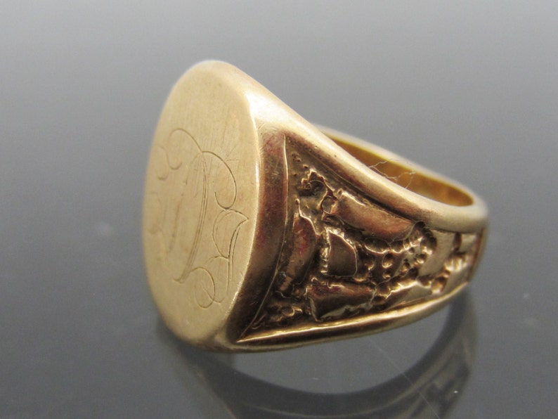 Antique Art Deco 14K Solid Yellow Gold Engraved Letter D Ring Size 6.25