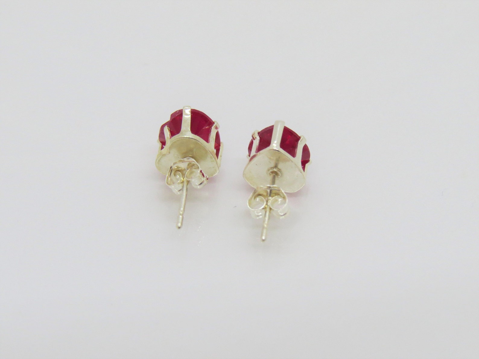 thumbnail image 2 of Amazin'ly Gracious 6mm Heart Ruby Simulant Earrings – Solid 925 Sterling Silver, Prong Set, Red & Silver, Made In Thailand 2 of 2