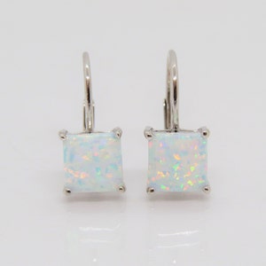 Vintage Sterling Silver Square Cut Fire Opal Earrings