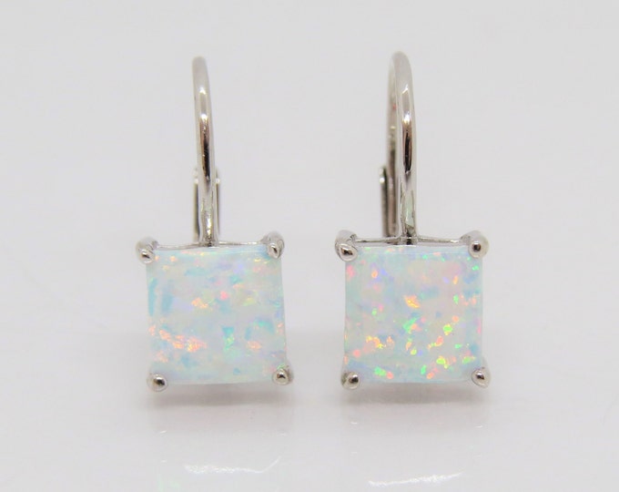 Vintage Sterling Silver Square Cut Fire Opal Earrings