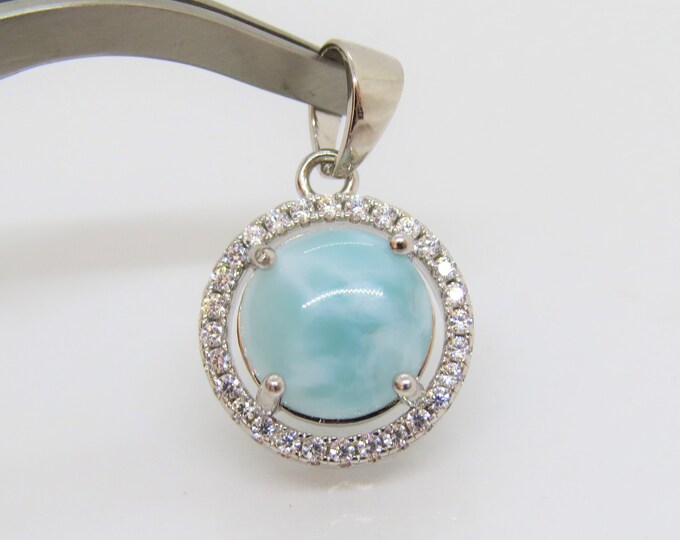 Sterling Silver Natural Larimar & White Topaz Pendant