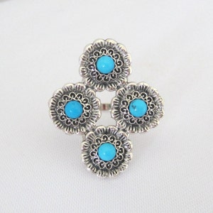 Vintage Sterling Silver Turquoise Flower Ring Size 8