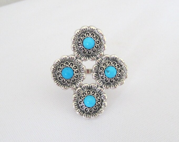 Vintage Sterling Silver Turquoise Flower Ring Size 8