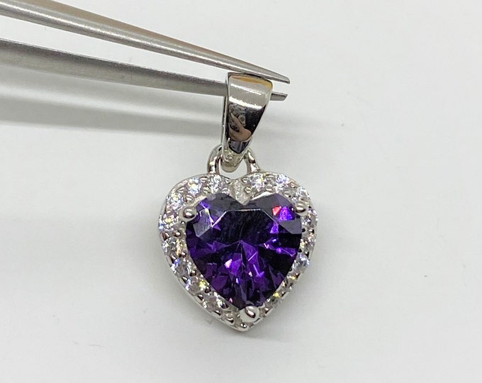 Vintage Sterling Silver Heart cut Amethyst & White Topaz Pendant.