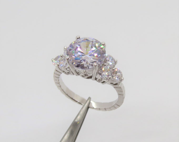 Vintage Sterling Silver White Topaz Solitaire Ring Size 7
