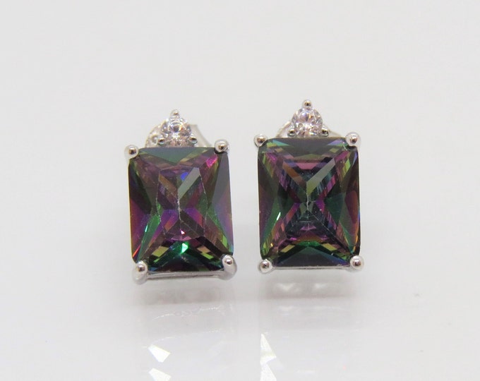 Vintage Sterling Silver Mystic Totaz & White Topaz Stud Earrings
