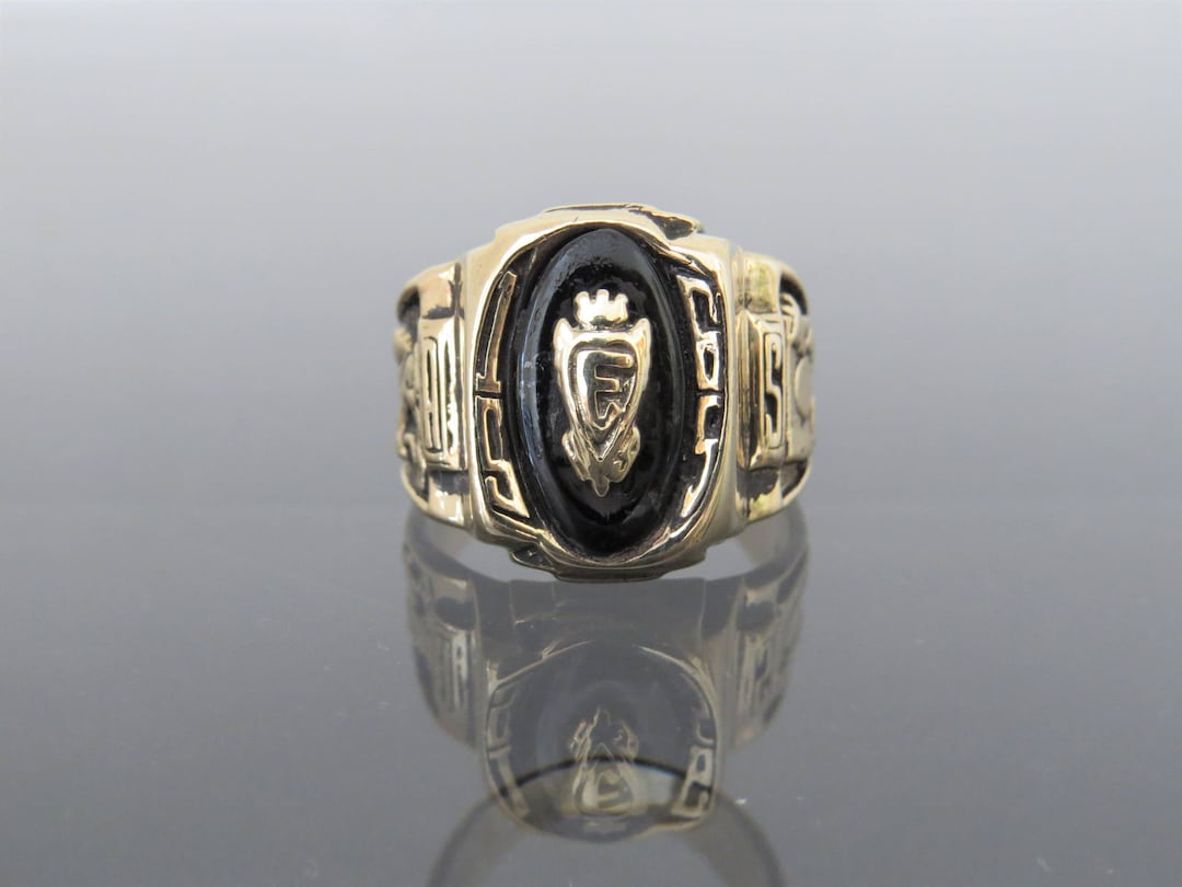Vintage 10K Solid Yellow Gold Black Onyx 1965 Class Ring Jostens Size 7.5 Etsy