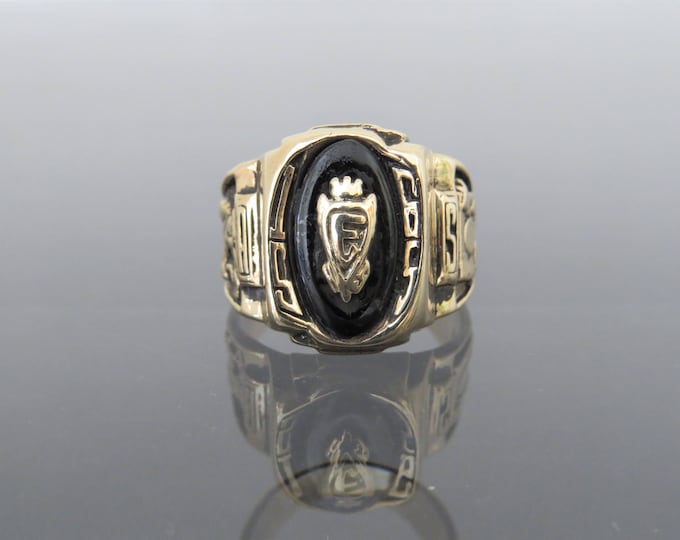 Vintage 10K Solid Yellow Gold Black Onyx 1965 Class Ring Jostens Size 7.5