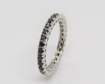 Vintage Sterling Silver Round Black Sapphire Eternity Band Ring Size 8