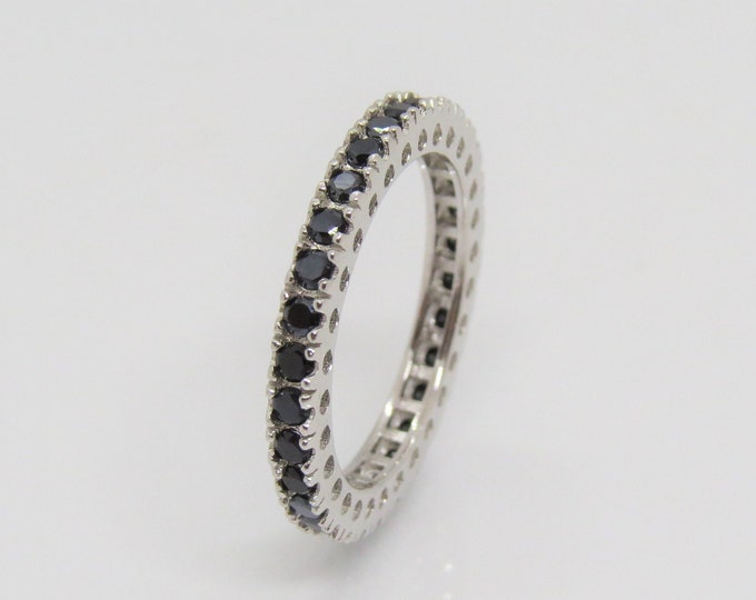 Vintage Sterling Silver Round Black Sapphire Eternity Band Ring Size 8