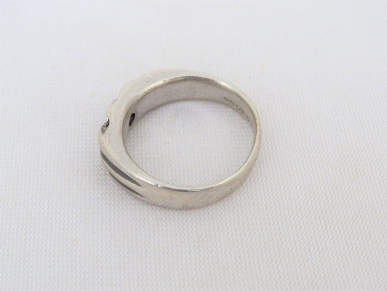 Vintage Sterling Silver Black Diamond Unisex Band Ring Size 10