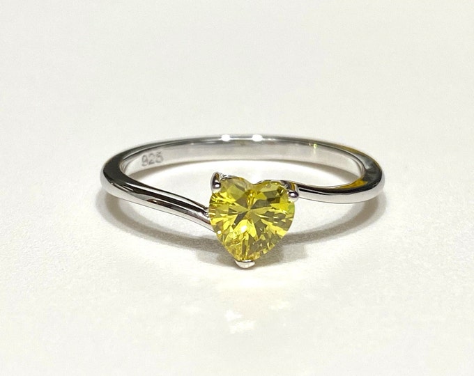 Sterling Silver Heart cut Citrine Ring.