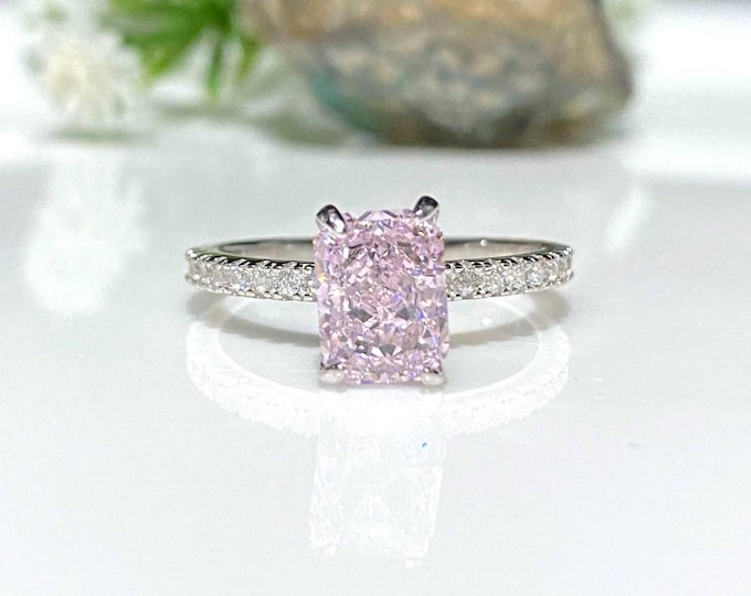 Vintage Sterling Silver Rectangular Pink Sapphire & White Topaz Ring Size 8