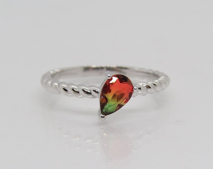 Sterling Silver Mystic Topaz & White Topaz Ring Size 8