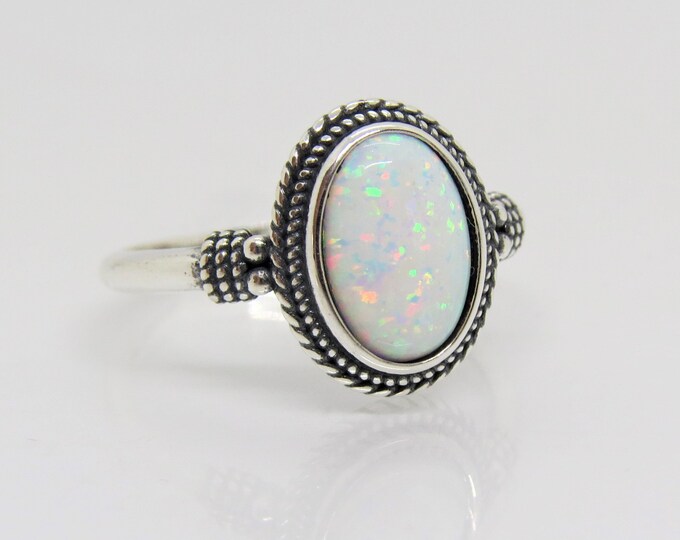 Vintage Sterling Silver White Opal Ring Size 7