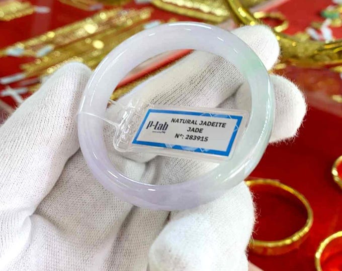 Vintage Translucent Natural Green, Lavender Jadeite Jade Bangle Bracelet 50.3MM