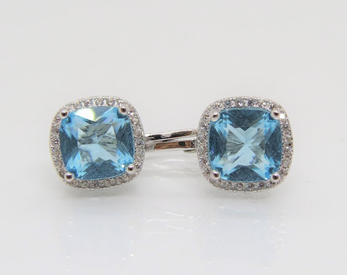 Vintage Sterling Silver Aquamarine & White Topaz Earrings