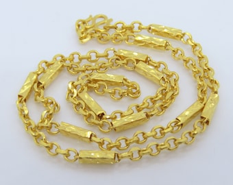 Collar vintage de cadena de eslabones de bambú de oro macizo 980 de 23 quilates, 19 pulgadas