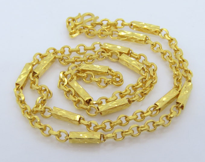 Vintage 23K 980 Solid Gold Bamboo Link Chain Necklace 19''